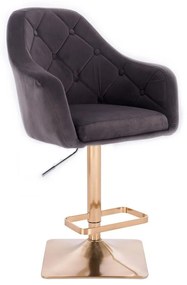 LuxuryForm Barová stolička ANDORA VELUR na zlatej hranatej podstave - tmavo šedá