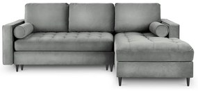 Svetlosivá zamatová rozkladacia rohová pohovka Milo Casa Santo, pravý roh