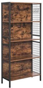 Vintage regál, 4 police, 155x74x30cm, vintage hnedo-čierny