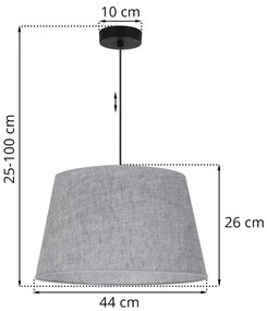 Závesné svietidlo Len, 1x šedé textilné tienidlo, (fi 44 cm), b