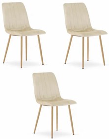 Set troch jedálenských stoličiek LAVA zamatové svetlobéžové / drevené nohy (3 ks)
