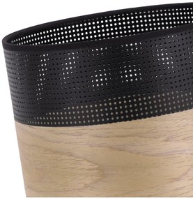 Závesné svietidlo Wood, 1x dýha zlatý dub/čierne PVC tienidlo, (fi 20cm)