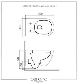 Cerano Cesso, závesná WC misa Rimless, Vortex + UF sedátko - biela matná - 49x36 cm, CER-CER-476681