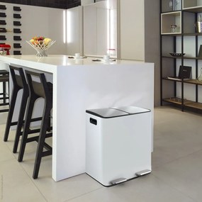 Matne biely oceľový odpadkový kôš 2x20 l na triedený odpad/nášľapný Aliya – Spirella