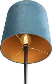 Stojaca lampa čierna s tienidlom z zamatu modré so zlatom 40 cm - Simplo