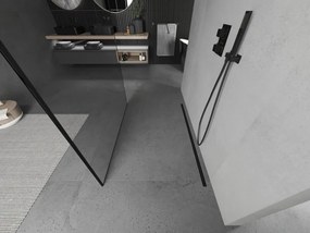 Mexen Kioto, priechodná sprchová zástena 110 x 200 cm, 8mm sklo číre/čierny vzor, 2x čierna stabilizačná rozpera, 800-110-002-70-70