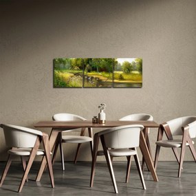 Obraz - Rieka pri lese, olejomaľba (s hodinami) (90x30 cm)