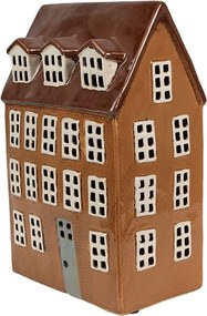 Hnedý keramický svietnik na čajovú sviečku domček Amster Village - 17*11*24 cm