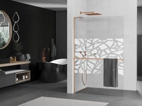 Mexen Kioto+ L, sprchová zástena Walk-In s poličkou a vešiakom 110 x 200 cm, 8mm číre sklo biely vzor, medený matný profil, 800-110-123-65-85
