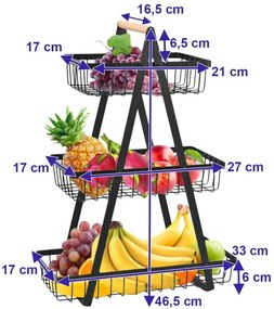 Košík na ovocie PULOS 3 úrovne čierny