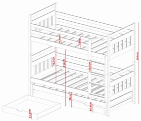 Detská poschodová posteľ z masívu borovice SEVERUS s prístelkou a šuplíky - 200x90 cm - biela