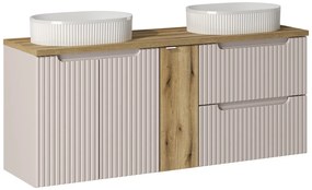 Závesná skrinka Nova Cashmere Beyond 5 s doskou a umývadlami 140 cm kašmír/dub coast evoke