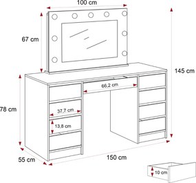 TOALETNÝ STOLÍK ANETT DOUBLE II BIELY LESK + ZRKADLO LED 150 cm