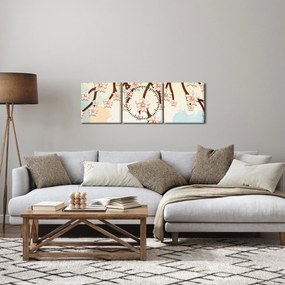 Obraz - Kvety na vetvách, farebné (s hodinami) (90x30 cm)