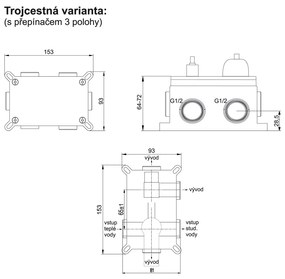 Mereo Mereo, Sprchová podomietková batéria s trojcestným prepínačom, Sonáta, Mbox, MER-CB60157B
