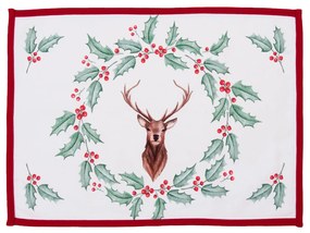 Sada 6 ks látkového stolného prestieranie Holly Christmas s jeleňom - ​​48 * 33 cm