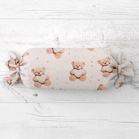 Biante Detský vankúš valec bonbon Sandra SA-721 Medvedíky so srdiečkami na púdrovo ružovom 15x80 cm