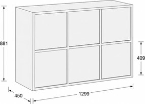 Kancelárska skriňa FRAME, nízka, 6x dvere, 1299 x 450 x 881 mm, PUSH-lock, orech