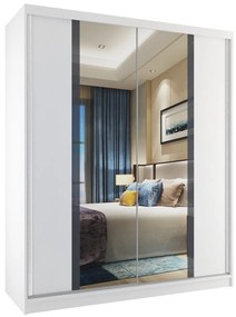 Šatníková skriňa 133 cm Belini biely mat s posuvnými dverami a zrkadlom  MV SZP2/2/W/W/S/HI