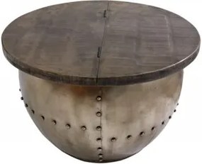 Okrúhly konferenčný stolík Lard 68 cm s úložným priestorom masívne mango kov šedý