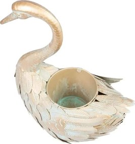 Plechový kvetináč do záhrady Labuť zlatá 35x18x43 cm