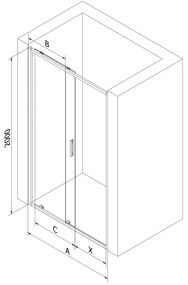 Mexen Exo, posuvné sprchové dvere 140 cm, číre sklo, zlatá, 8151-140-000-50-00