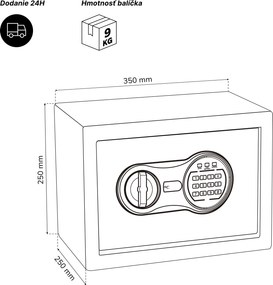 Malý domáci trezor, elektronický zámok na kód, na peniaze a dokumenty, 350x250x250 mm: DORIAN