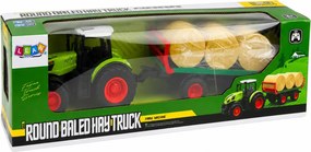 LEAN Toys Poľnohospodársky traktor s diaľkovým ovládaním RC s prívesom na balíky sena a svetlami, mierka 1:24