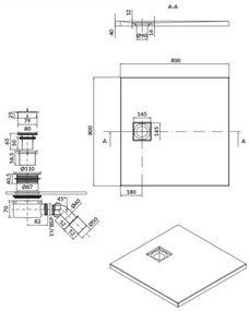 Cersanit Tako Slim, štvorcová sprchová vanička 80x80x4 cm + šedý sifón, šedá matná, S932-161