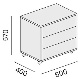PLAN Pojazdná skrinka na kolieskach LAYERS, krátka, 3 zásuvky, 600 x 400 x 575 mm, biela / sivá