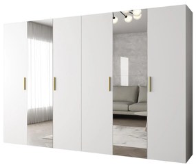 Šatníková skriňa 300 cm Borry 2 (biela + zlatá). Akcia -20%. Vlastná spoľahlivá doprava až k Vám domov. 1125848