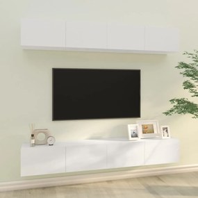Nástenné TV skrinky 4 ks lesklé biele 100x30x30 cm