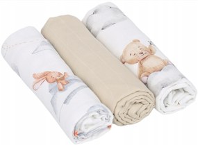BabiM Mušelínové látkové plienky Premium Animals 60x75 3v1 macko na obláčiku