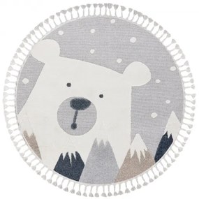 Okrúhly koberec YOYO EY81 šedo / biele - Medveď, hory pre deti, štrukturálny, senzorický Strapce Veľkosť: kruh 120 cm