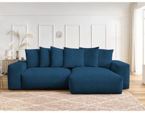 Modrá menčestrová rozkladacia/s úložným priestorom rohová pohovka Voltaire – Bobochic Paris