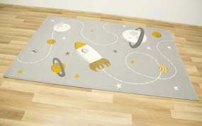 Detský koberec Kids 534547/89945 Mouse, sivý/horčicový, vesmír