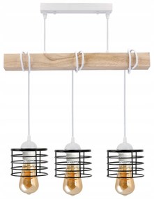 BERGE LED závesné stropné svietidlo, drevené, biele, 3xE27, loft pružina