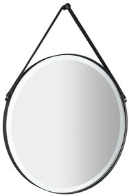 Sapho Sapho, ORBITER guľaté zrkadlo s LED osvetlením, kožený popruh, ø 60cm, čierna mat, ORL060