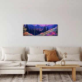 Obraz - Fialová krajina pri úplnku (s hodinami) (90x30 cm)