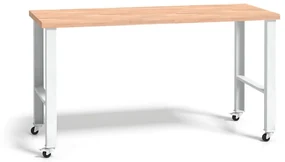 Pojazdný pracovný stôl do dielne WL, buková škárovka, kovové nohy s kolieskami, 1500 mm