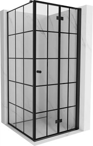 Mexen Mist-F T, 1-krídlový skladací sprchový kút pravý 70 x 70 cm, číre sklo-čierna mriežka, 8A6T-070-070-70-77-P