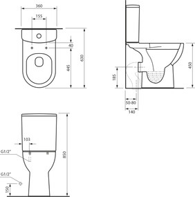 Sapho Sapho, SANIVEX kombi WC, zvyšené sedenie, Rimless, spodný/zadný odpad, biela, PC108WR