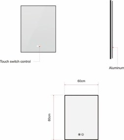 Erga Megan, LED zrkadlo 60x80cm (80x60cm) v čiernom ráme, 2185 lm, 3 farby svetla, zadné osvetlenie, ERG-V01-MEGAN-6080-BK