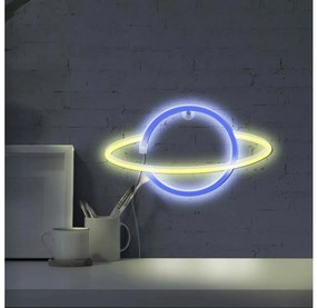 LED Neónová nástenná dekorácia PLANET LED/3W/3xAA USB modrá/žltá
