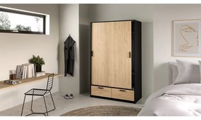 Šatníková skriňa v dekore duba s posuvnými dverami v čierno-prírodnej farbe 121x200 cm Line – Tvilum