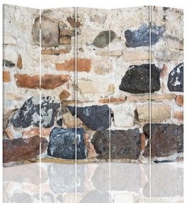 Ozdobný paraván, Stará kamenná zeď - 180x170 cm, päťdielny, obojstranný paraván 360°