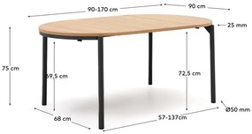Okrúhly rozkladací jedálenský stôl s doskou v dubovom dekore v prírodnej farbe ø 90 cm Montuiri – Kave Home