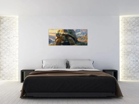 Obraz - Korytnačka a horská krajina (120x50 cm)
