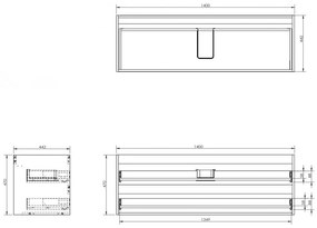 Mexen Box-A, závesná skrinka, 140 cm, 2 zásuvky, biela matná, 91AX0-1400-470-2-01
