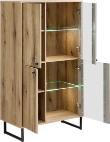 Vitrínová skrinka Cube, dub evoke / pieskovo šedá, s osvetlením